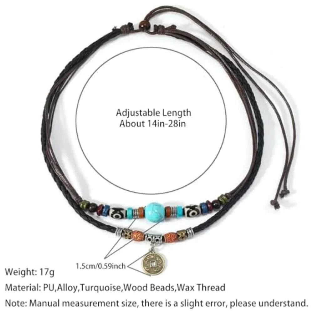 Layered Boho Wood Beads Choker Necklace Adjustable Hemp Cords Retro Fashion - Picture 5 of 8